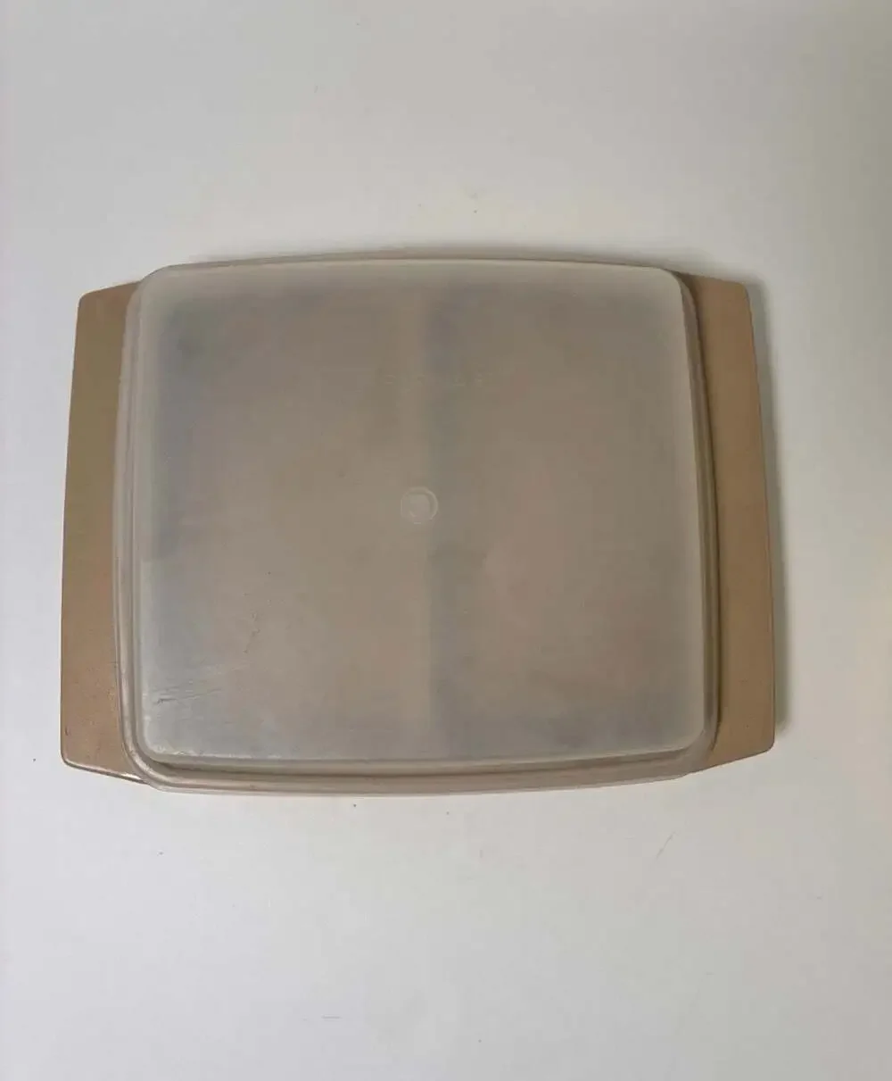 Vintage Tupperware Almond Rectangular Food Carrier or Cake Server with Sheer Lid